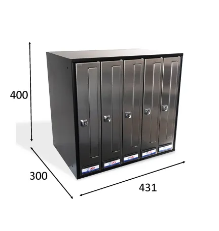 BUZON PRISMA FRONTAL G5 CUERPO NEGRO PUERTA INOXIDABLE BRILLO 400 x 431 x 300